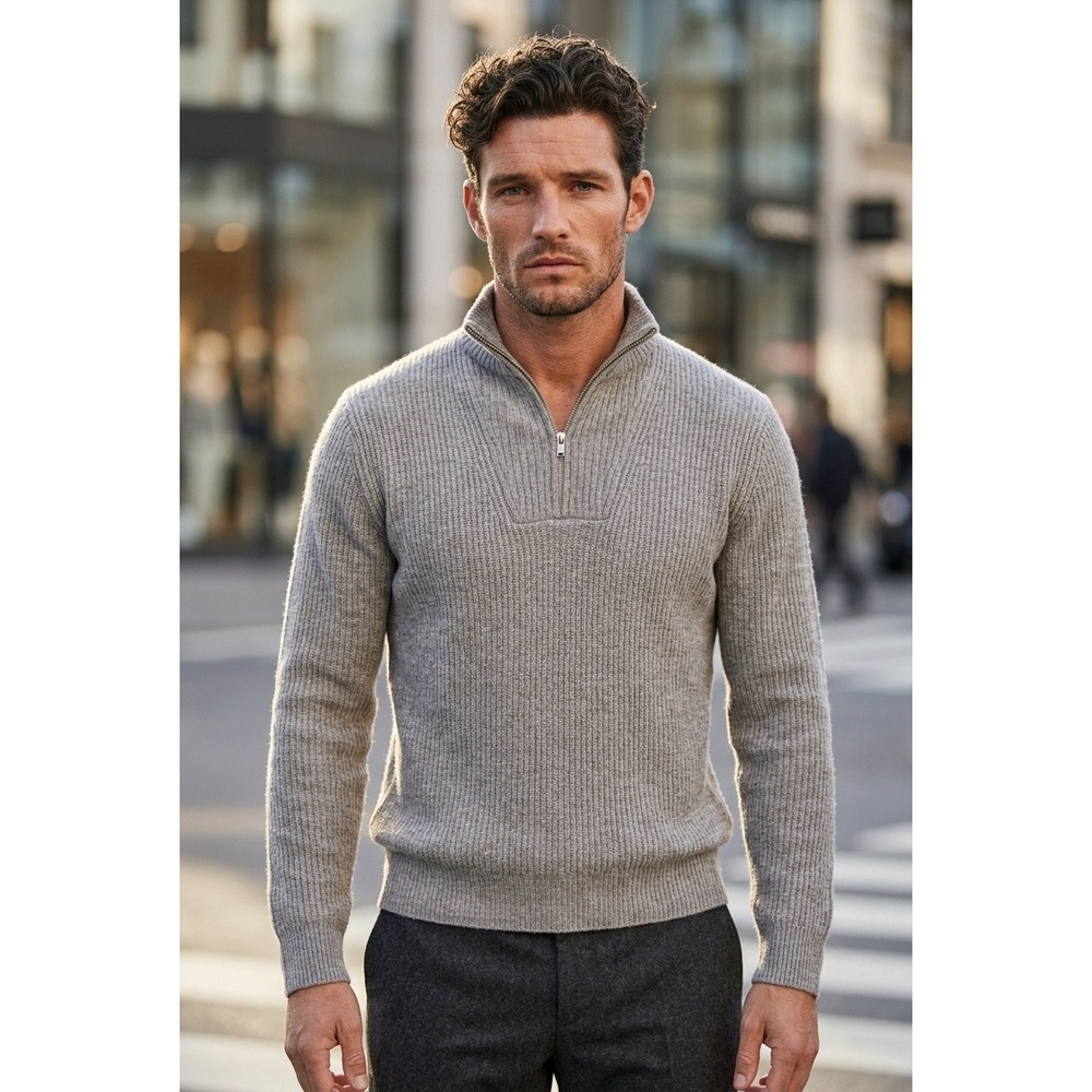 Zara Man Heather Grey Ribbed Sweater L Preppy Old Money City Normcore Minimalist